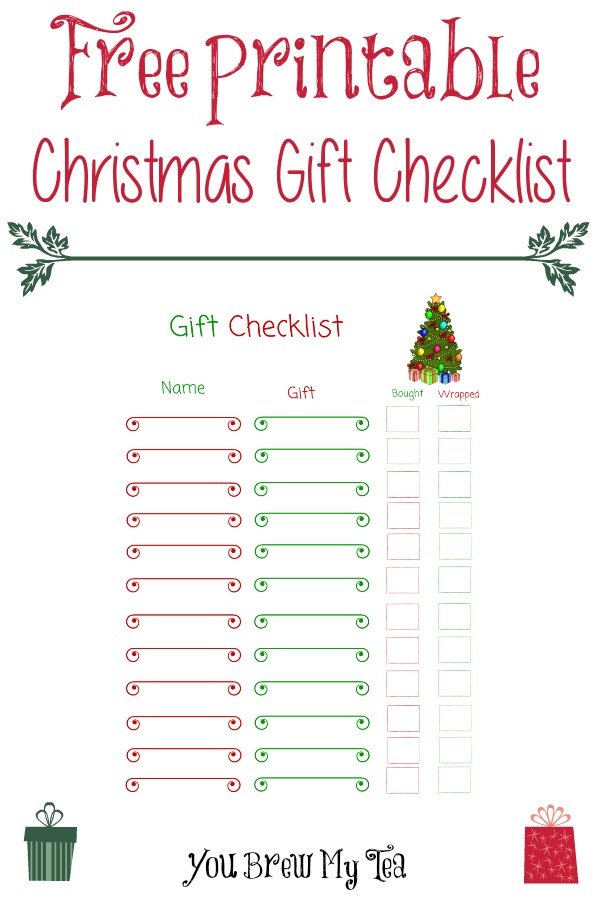 Free Printable Christmas Gift Checklist You Brew My Tea