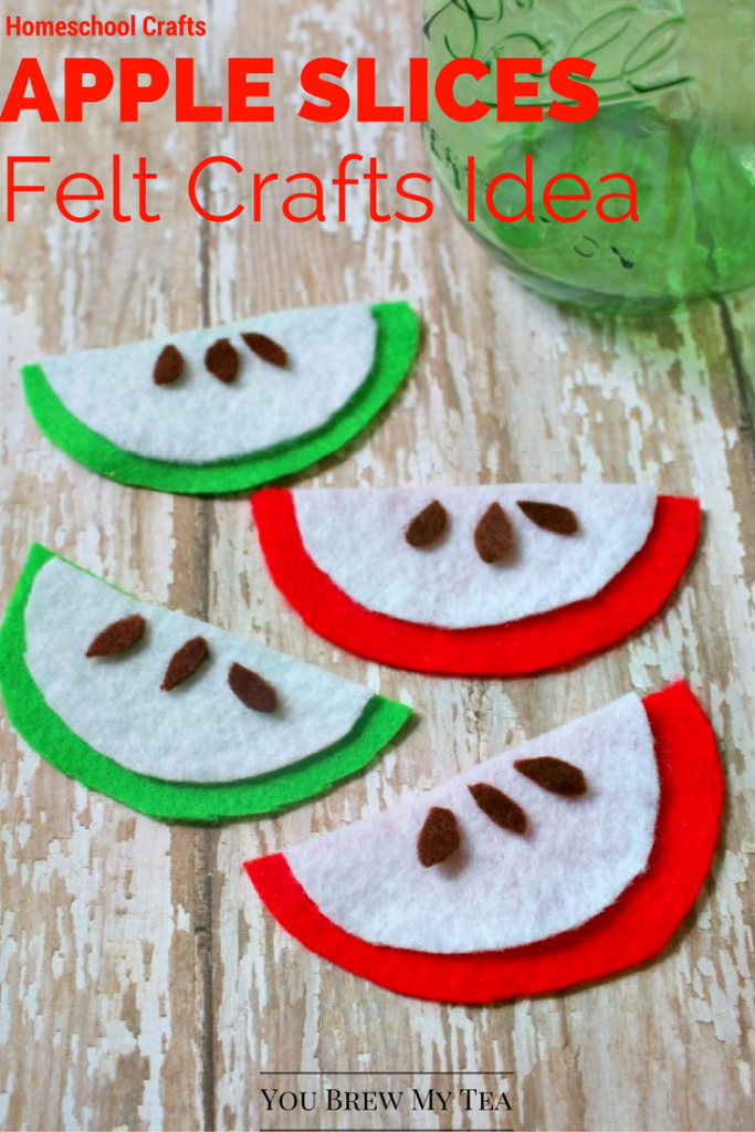 Felt Crafts are a great homeschool craft idea to include for fun and learning! These easy apple slices are perfect for Apple Unit Studies and fun craft time with kids!