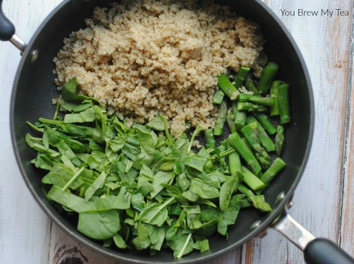 Make our Quinoa Side Dish featuring Asparagus and Spinach for a hearty low carbohydrate option for your meal plan! 