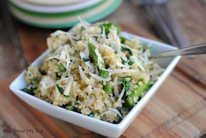 Make our Quinoa Side Dish featuring Asparagus and Spinach for a hearty low carbohydrate option for your meal plan! 