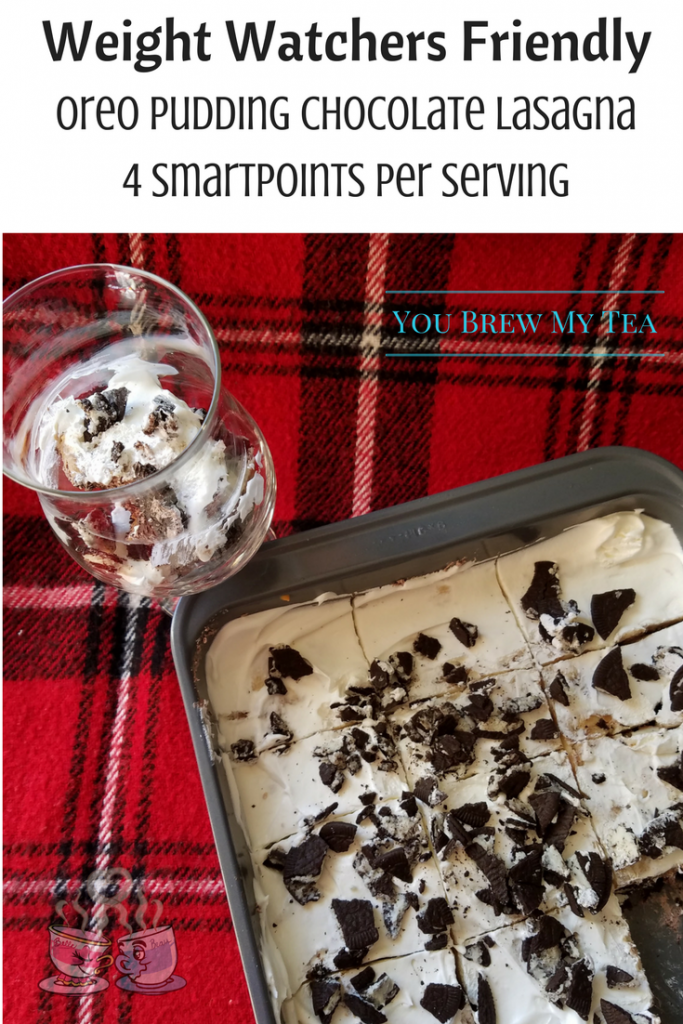 Oreo Pudding Chocolate Lasagna only has 4 SmartPoints per serving and is a great idea for a delicious and easy to make treat that everyone loves! | Weight Watchers Dessert | Oreo Dessert | Weight Watchers Recipe | Pudding Dessert