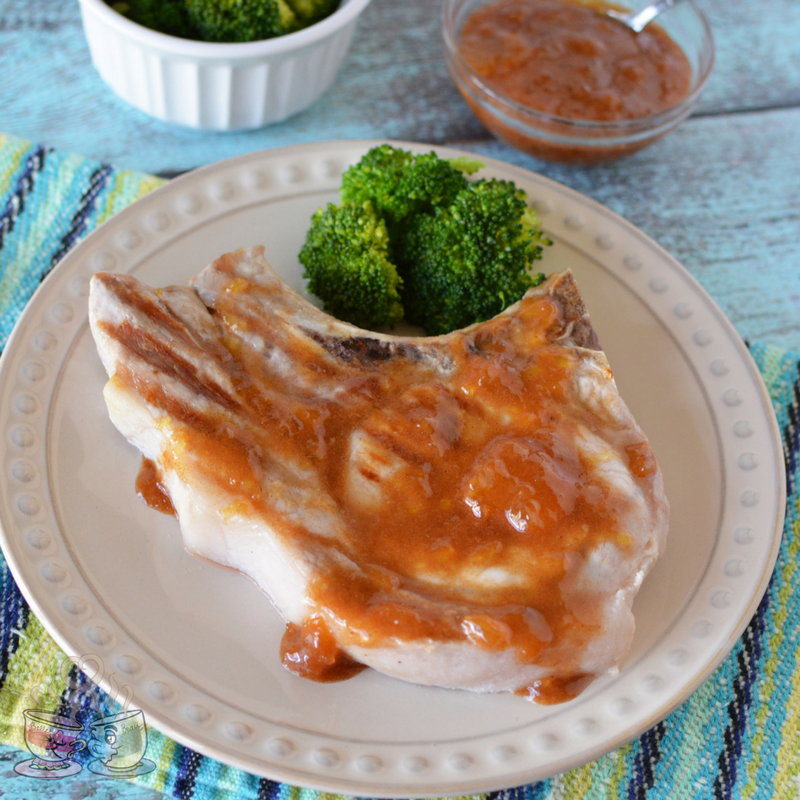 Grilled Pork Chops with Cinnamon Peach Marinade are going to be a new family favorite! Only 6 SmartPoints per pork chop and so easy to prepare!