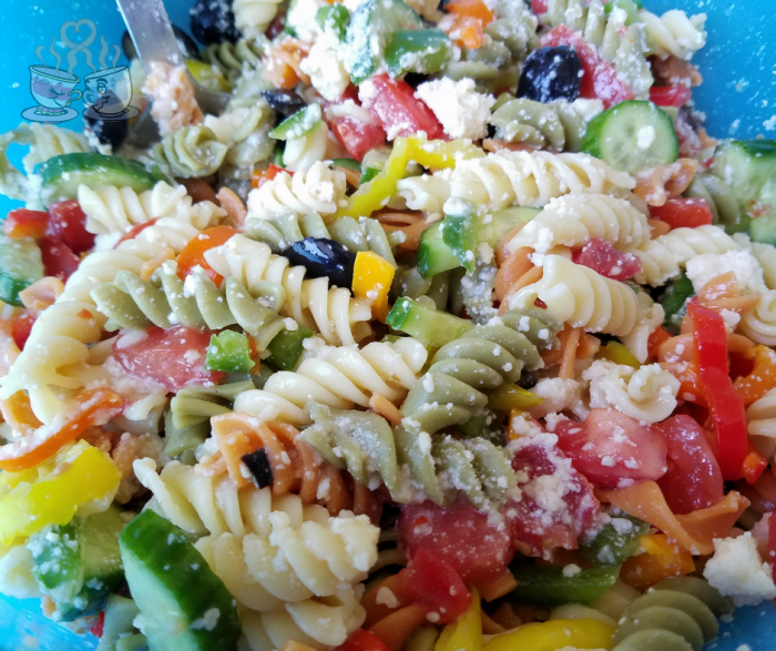 Greek Pasta Salad is a perfect option for weekend BBQ events! Only 7 SmartPoints per serving makes this a perfect addition to your menu!