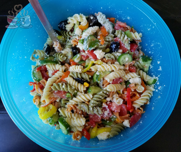 Greek Pasta Salad is a perfect option for weekend BBQ events! Only 7 SmartPoints per serving makes this a perfect addition to your menu!