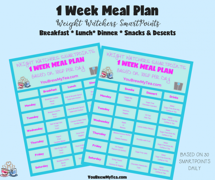 Grab our handy Printable Weight Watchers SmartPoints Meal Plan! This 1 Week Meal Plan includes 3 meals per day, snacks, desserts, and product guidelines!