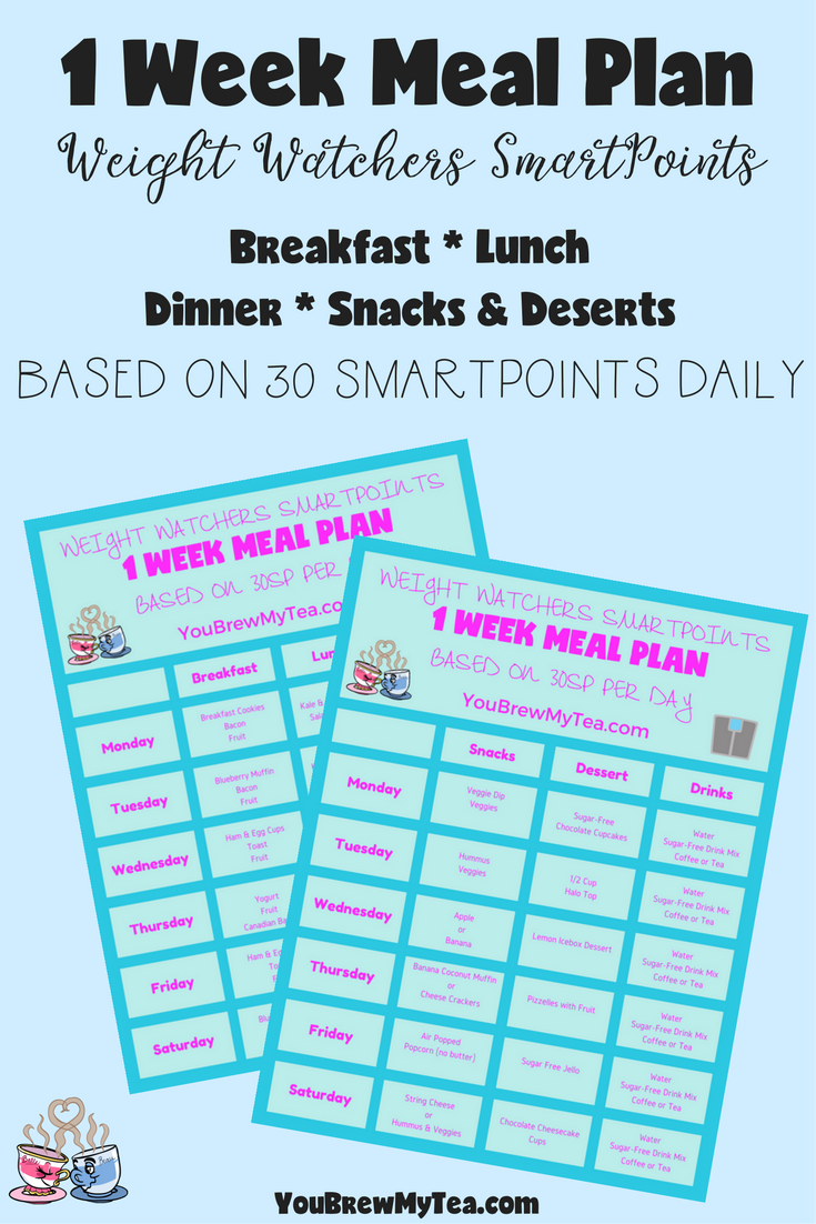 Grab our handy Printable Weight Watchers SmartPoints Meal Plan! This 1 Week Meal Plan includes 3 meals per day, snacks, desserts, and product guidelines!