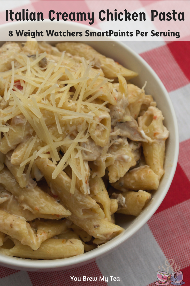 Instant Pot Italian Creamy Chicken Pasta Recipe is ready in just 15 minutes! This pasta recipe is Weight Watchers approved with only 8 SmartPoints!