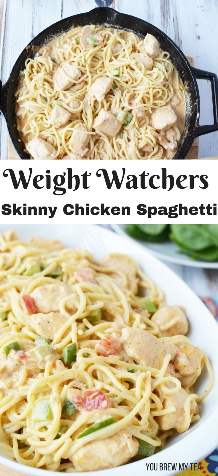 Our delicious and easy Skinny Chicken Spaghetti Recipe is a Weight Watchers FreeStyle dinner recipe you'll love to make! This easy chicken dinner is ready in under 30 minutes! 