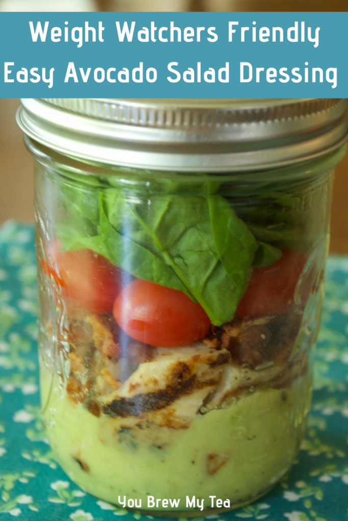 Make our Easy Avocado Sauce and Salad Dressing and build a delightful and healthy mason jar salad for only 2 Weight Watchers FreeStyle Smart Points!