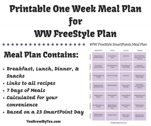 Snag your Printable Weight Watchers FreeStyle SmartPoints Meal Plan! This one week printable menu for those on the WW FreeStyle SmartPoints plan is a great way to stay on track easily!
