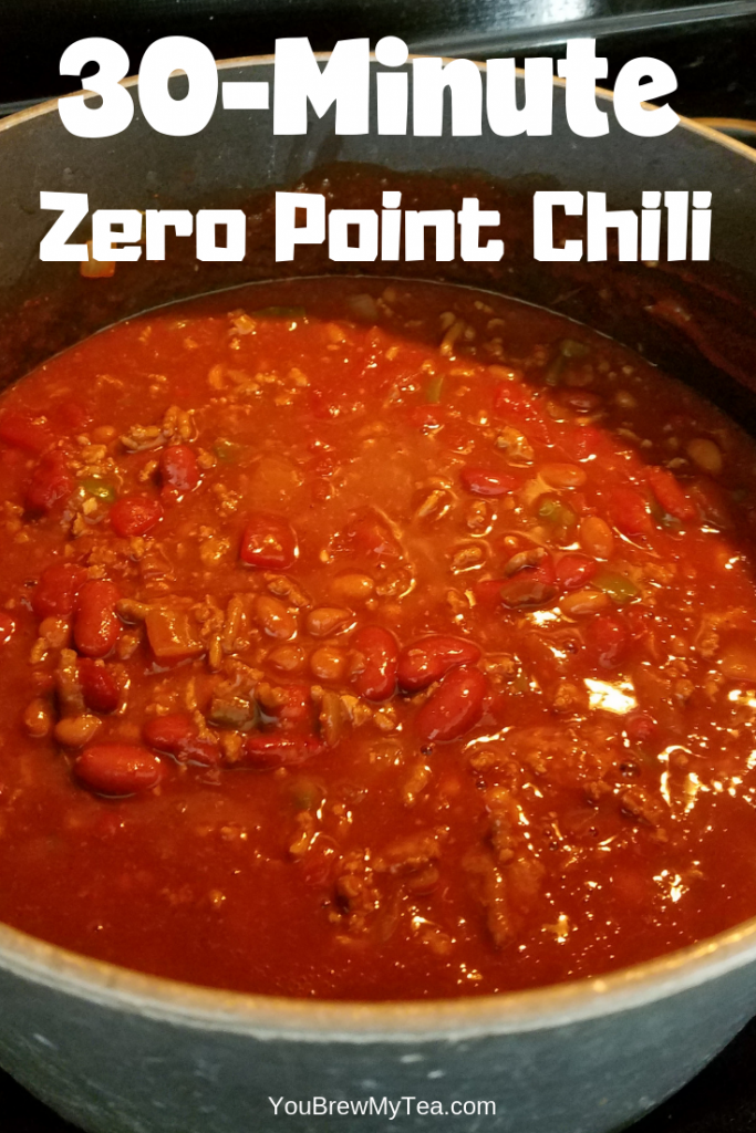 Zero Point Simple Chili Recipe simmering on a cook top waiting to be served for dinner. 