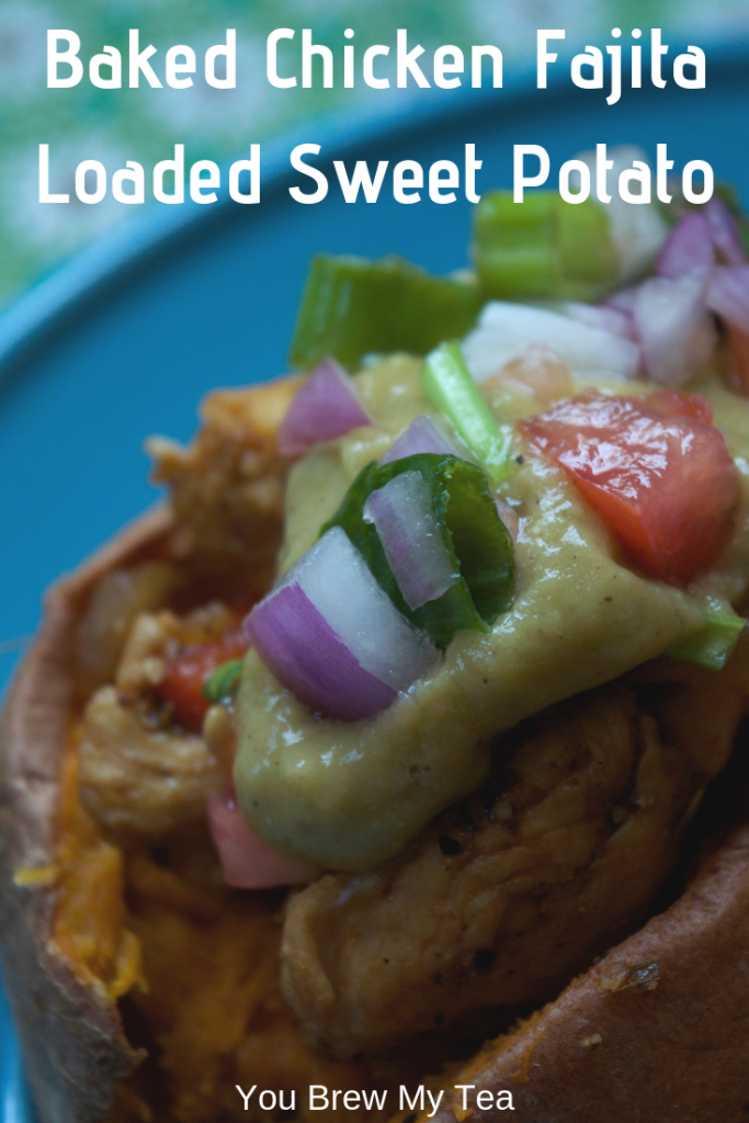 Make my Baked Chicken Fajita Loaded Sweet Potato for a super easy and low point meal that everyone in your house will love. This stuffed sweet potato recipe contains zero point baked chicken fajitas and a yummy low point avocado sauce that makes the flavors pop!