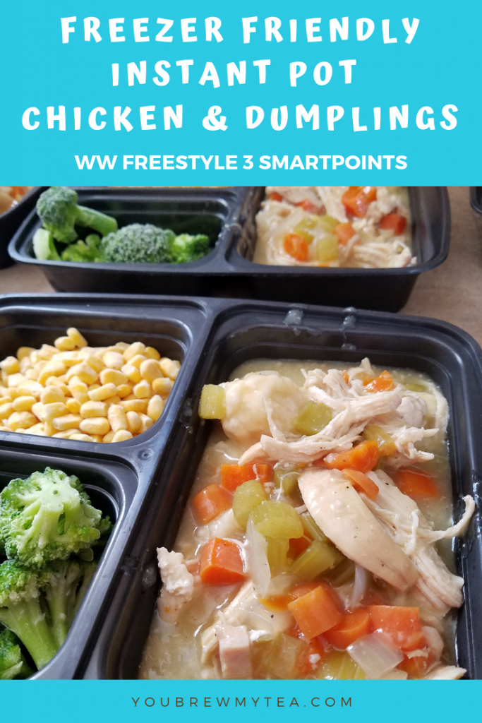 Looking for Freezer Friendly Chicken Recipes? Check out this easy Instant Pot Chicken and Dumplings Recipe! It's only 3 WW FreeStyle SmartPoints per serving and ready in under 30 minutes!