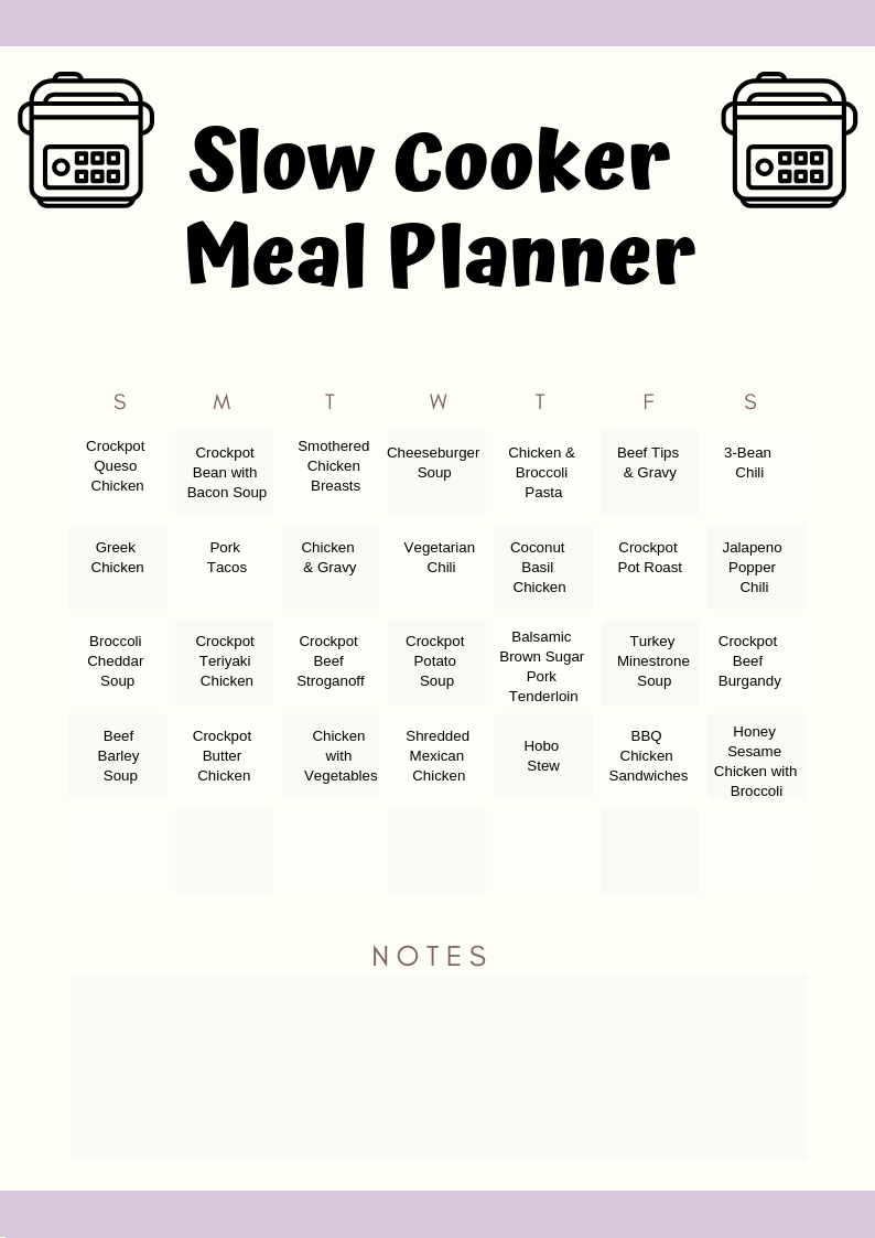 One Month WW FreeStyle Slow Cooker Meal Plan