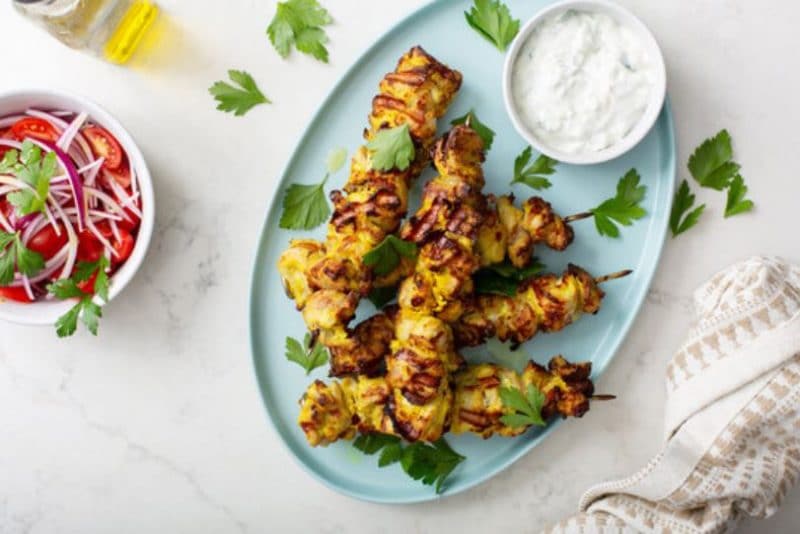 Chicken Kebabs Marinated In Herbed Yogurt