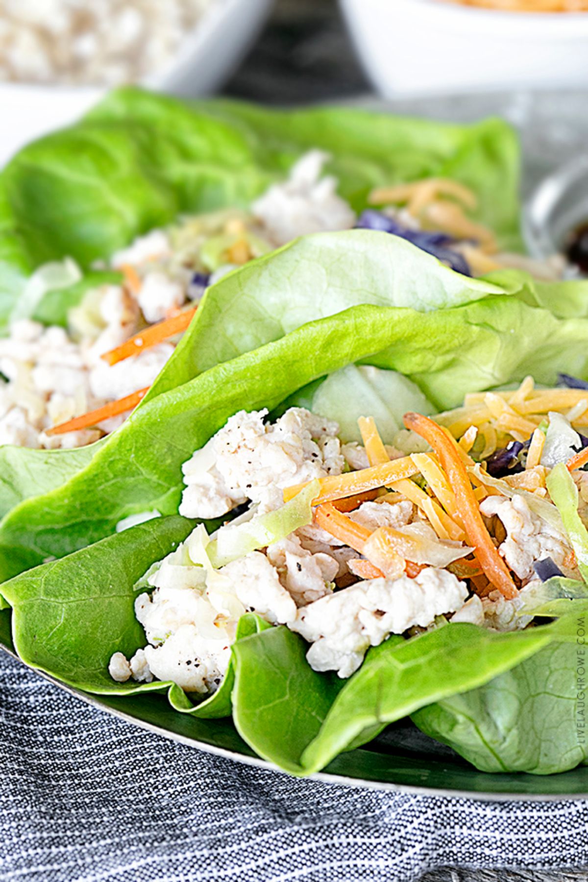 lettuce wraps on gray plate