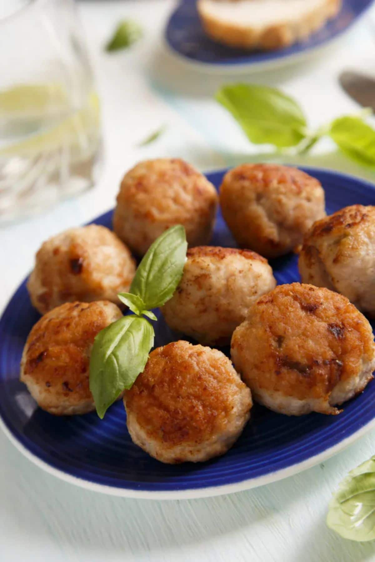 turkey meatballs on blue oval plate