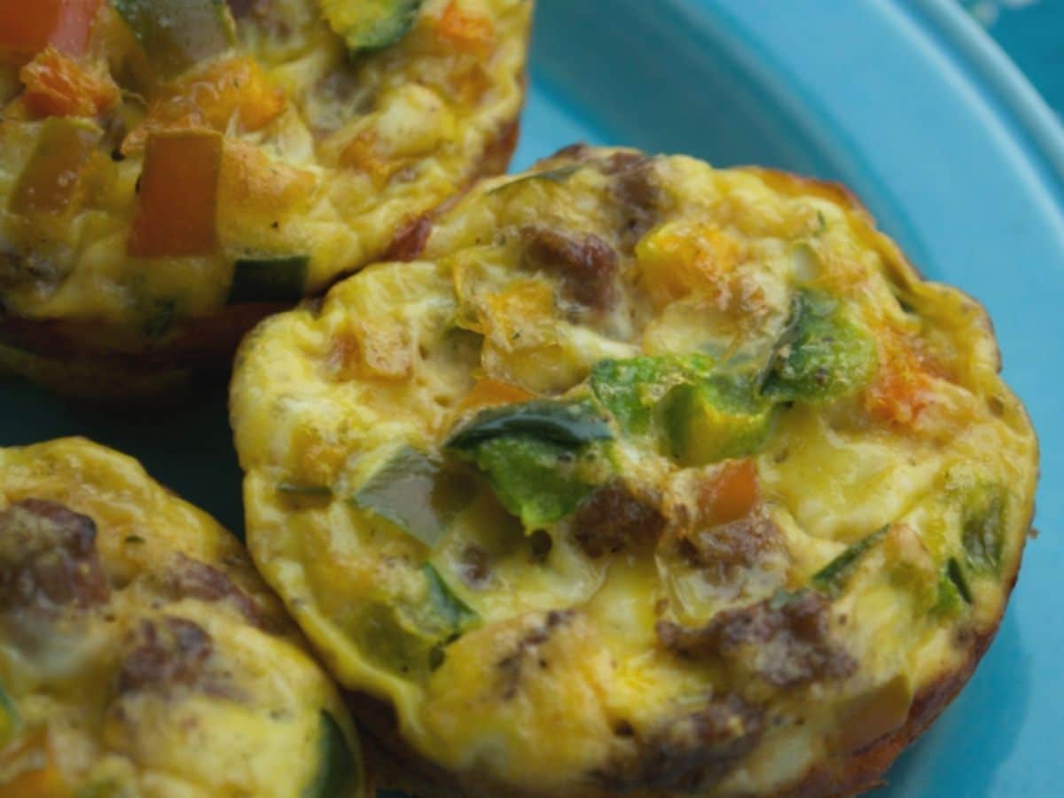 egg muffins on blue plate