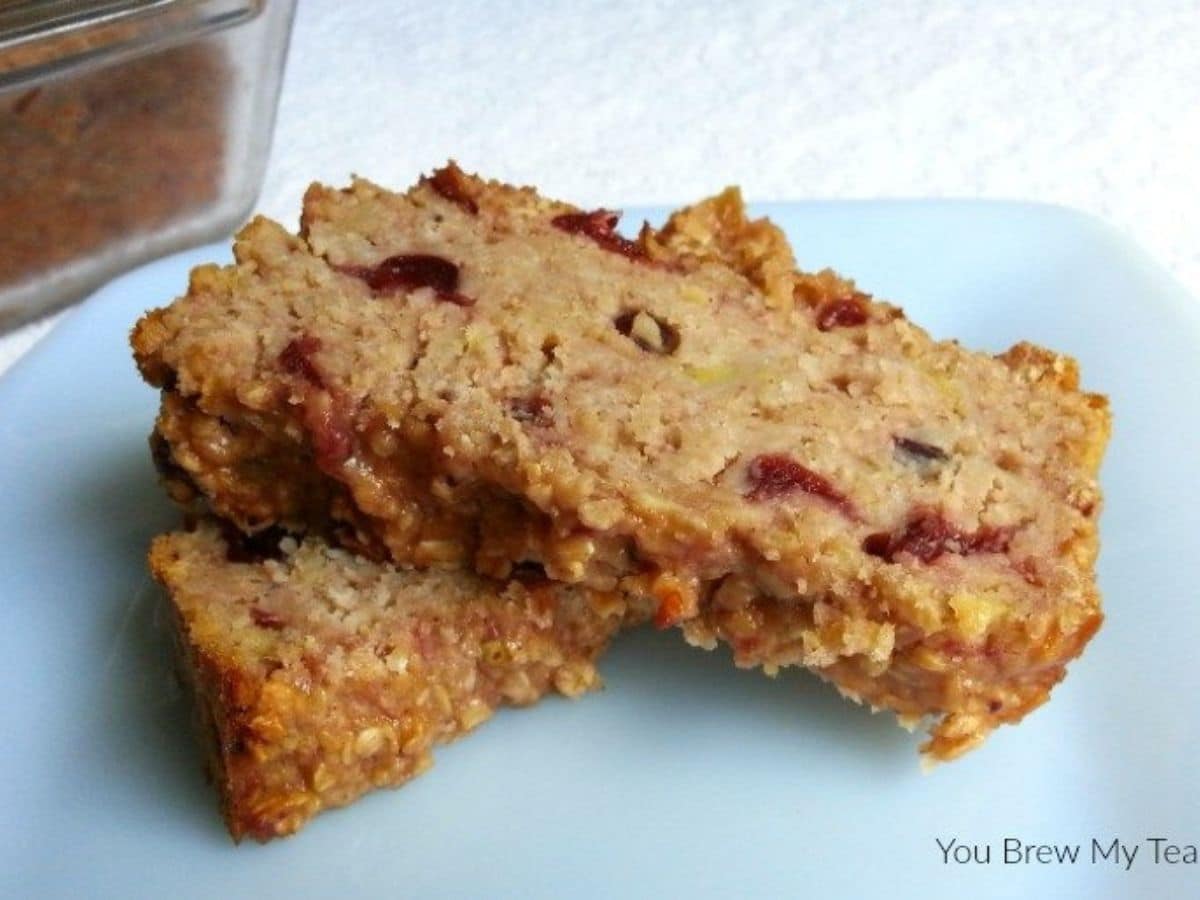 slice of sweet bread on blue plate