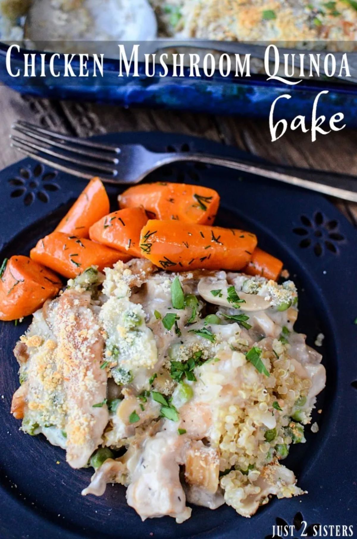 casserole with carrots on blue plate 