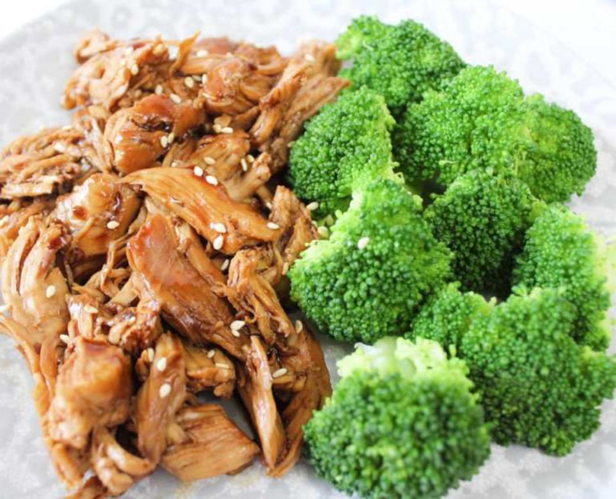 chicken and broccoli on white plate