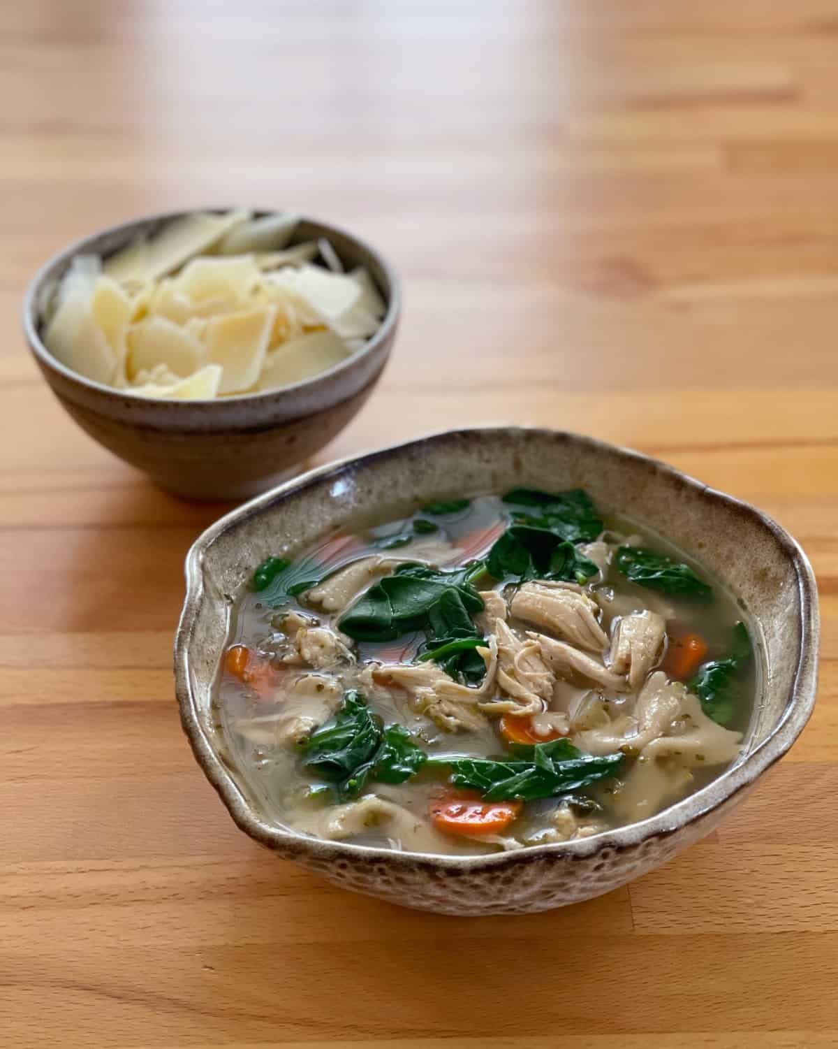 rustic bowl of soup on table