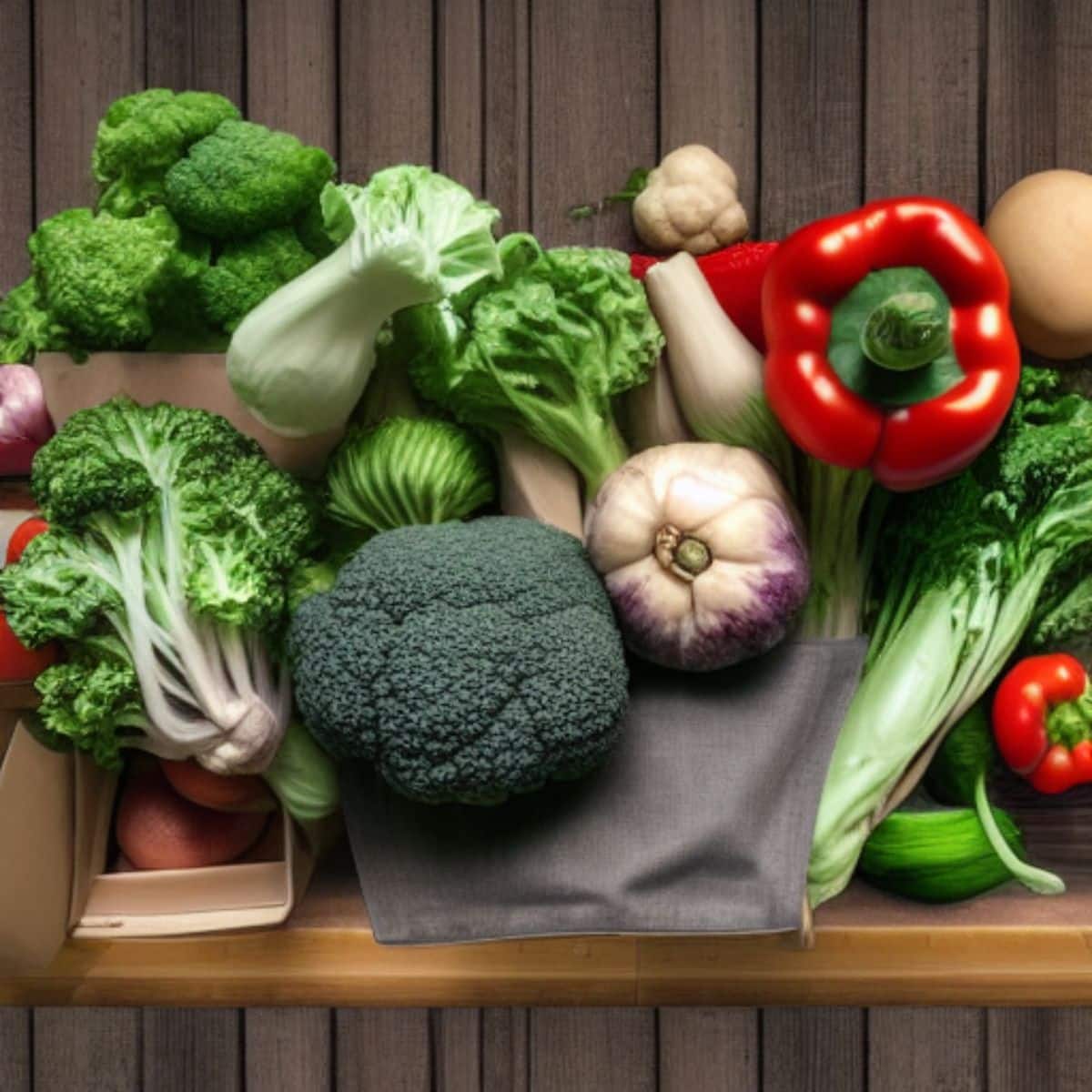 fresh vegetables on wood table