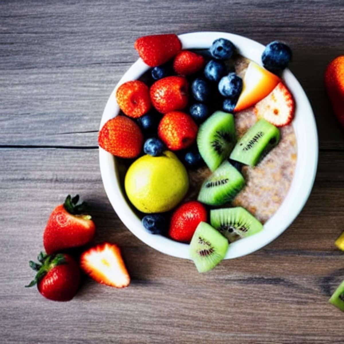 white bowl of oatmeal and fruit