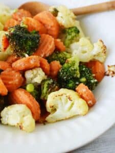 white bowl of roasted vegetables