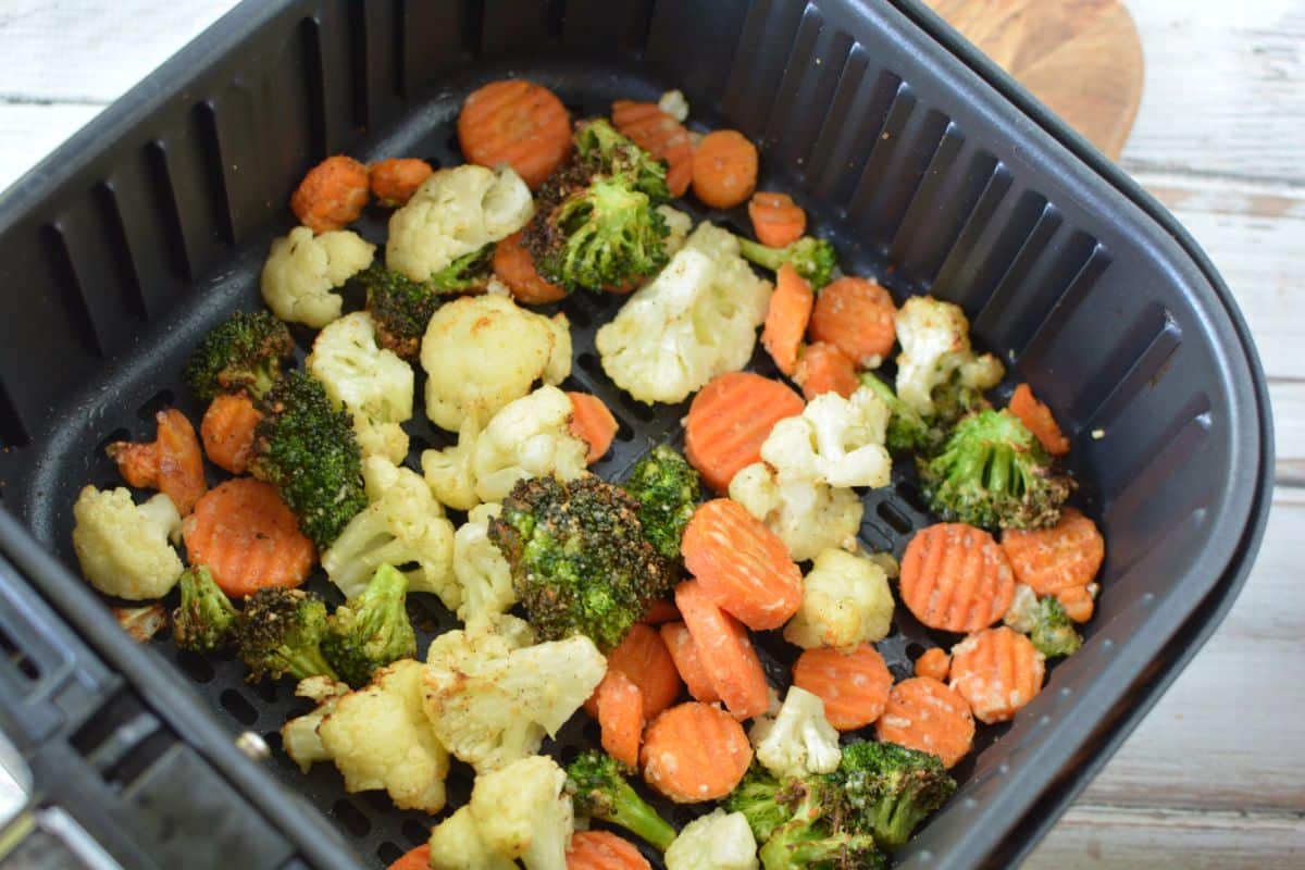 vegetables in basket of air fryer